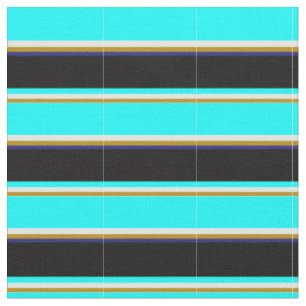Tissu Roue d'or, Cyan clair, Cyan, Noir et Bleu de minui