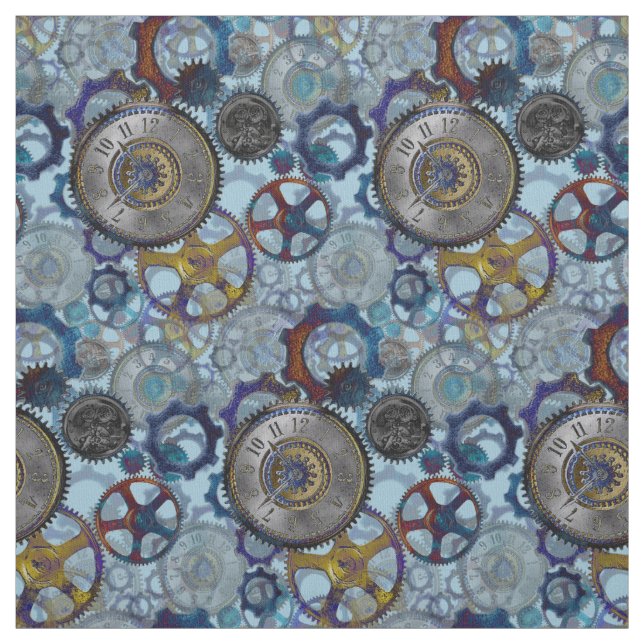 Tissu Roues Steampunk engrenages cogs regarder face moti (Échantillon)