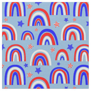 Tissu Rouge bleu bleu rétro arc-en-ciel