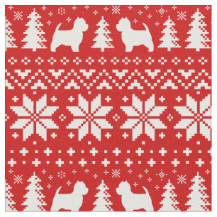 Tissu Rouge de motif de Noël de terriers blancs de