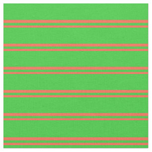 Tissu Rouge et chaux vert couleur lin / Motif rayé