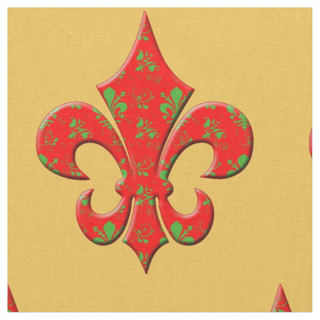 Tissu Rouge et Green Fleur de Lis Fabric (Fermer)