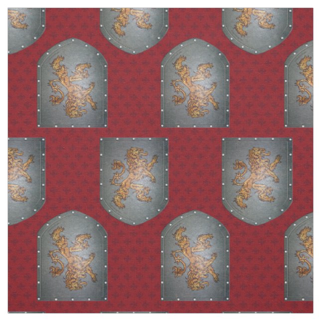 Tissu Rouge Fleurs de lion de bouclier en métal (Échantillon)