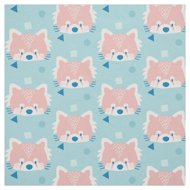 Tissu Rouge Motif Panda bleu moderne (Échantillon)
