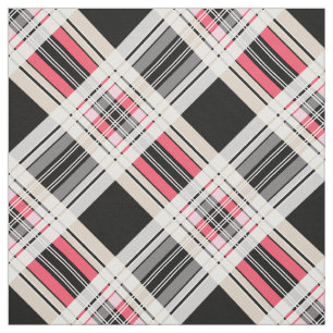 Tissu Rouge noir blanc plaid