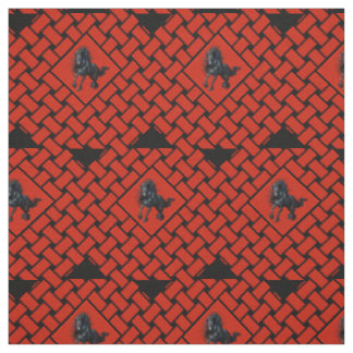 Tissu rouge/noir, diamant, cheval friésien 3"