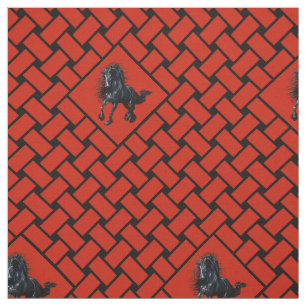 Tissu rouge/noir, diamant, cheval friésien 5"
