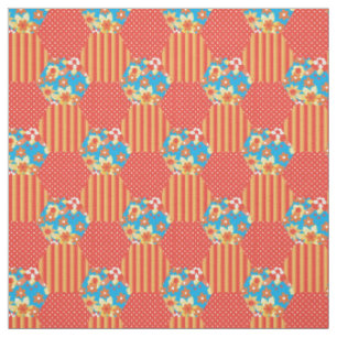 Tissu Rouge orange jaune bleu Faux Motif de patchwork