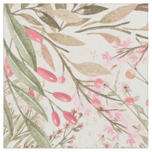 Tissu Rougissent l'aquarelle de corail rose de vert