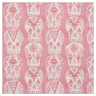 Tissu Rougissent le motif tribal AZTÈQUE de crâne de