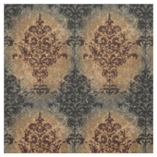 Tissu Rouille noire de damassé sur le gris et le Tan