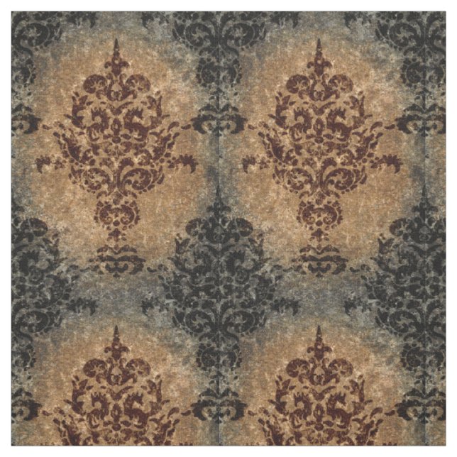 Tissu Rouille noire de damassé sur le gris et le Tan (Échantillon)