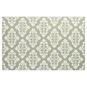 Tissu Rouleau blanc de damassé sur le vert sauge