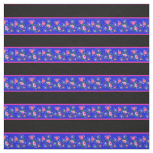 Tissu Royal bleu/noir, bande de pin rose, folk floral