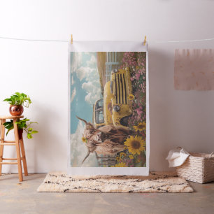 Tissu Russe Highland Cow Camion Vintage Tournesols
