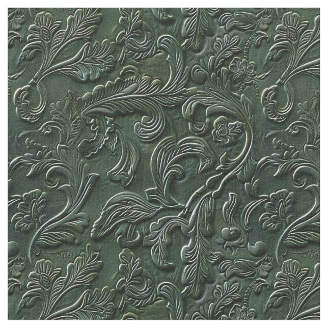 Tissu Rustic dark green tooled leather floral (Fermer)