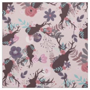 Tissu Rustic Deer Head Mauve Rose Floral Motif tendance