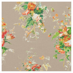 Tissu Rustique Floral Vintage Botaniques Orange Latte