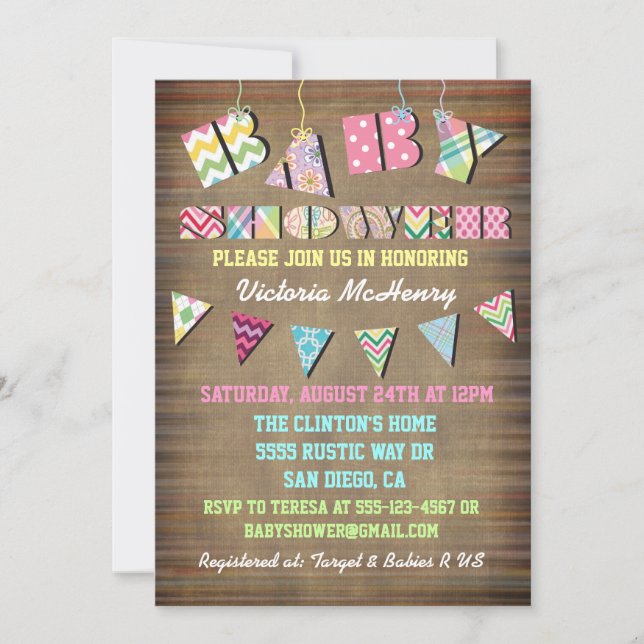 Tissu rustique Shabby Chic Baby Shower Invitations (Devant)