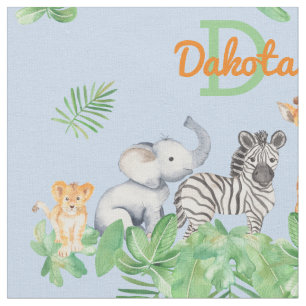 Tissu Safari   Animaux de la jungle   Monogramme vert b