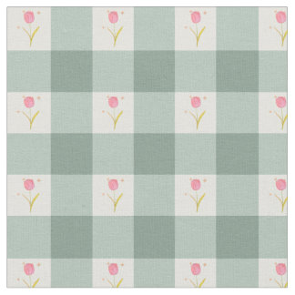 Tissu Sage Gingham Floral Fabric by the Yard