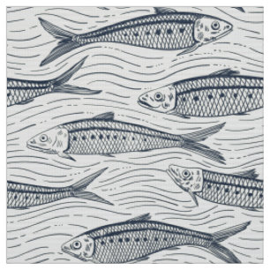 Tissu Sardines en mouvement en bleu marine et ivoire
