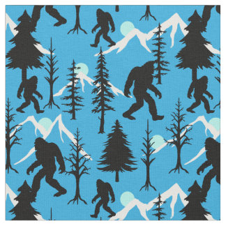 Tissu Sasquatch d'hiver bleu et Motif des pins