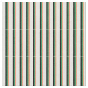 Tissu Saumon clair, Vert mer, Lignes de crème noire et d