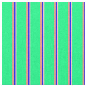 Tissu Saumon rose, bleu, noir et Motif vert rayé