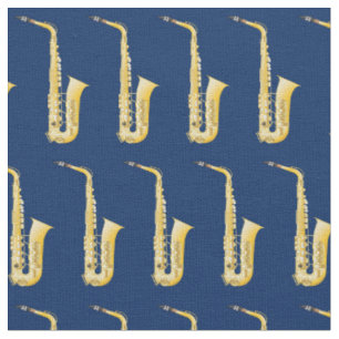 Tissu Saxophone Musique Musicien Salle Décor Marine Bleu
