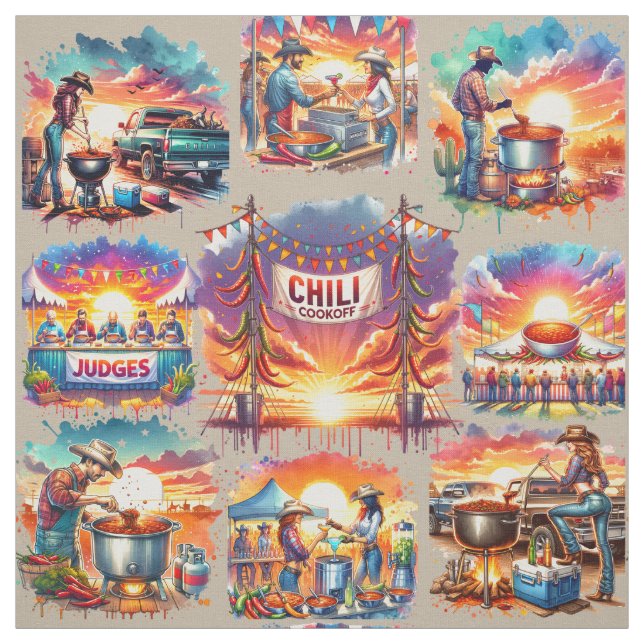 Tissu Scènes du concours de chili de l'Ouest 1 (Échantillon)
