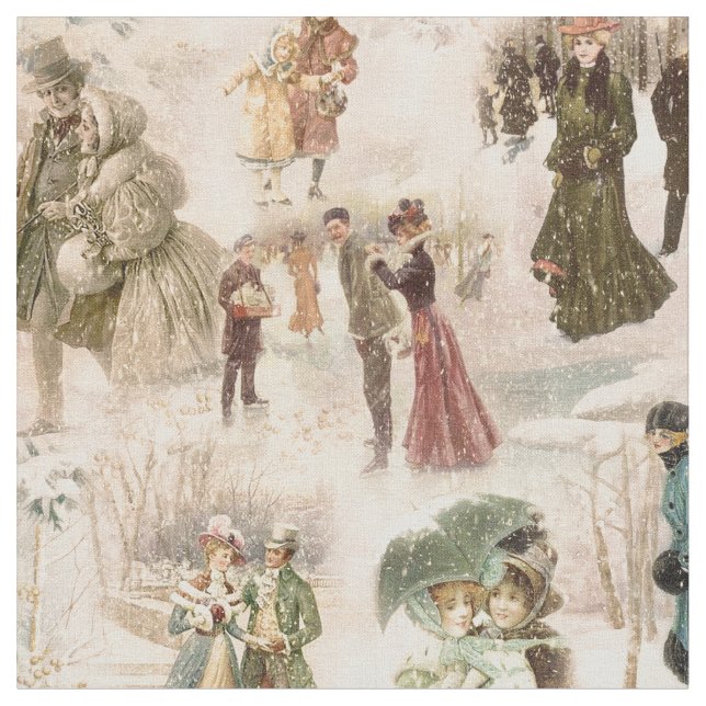 Tissu Scènes vintages d'hiver (Fermer)