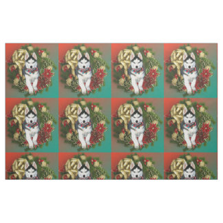 Tissu Série de chiens Husky de Noël Sibérie