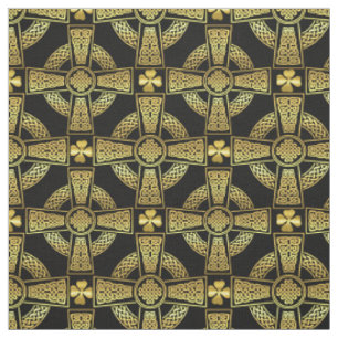 Tissu Shamrock d'or/croix celtique/noeud tressé