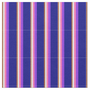 Tissu Sienne, Blanc, Rose Chaud, Violet & Lignes Bleues