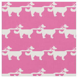 Tissu Silhouette de chien Border Collie Rose pour animau
