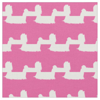 Tissu Silhouette de chien maltais rose