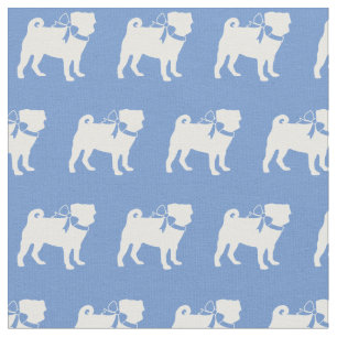 Tissu Silhouette de chien Pug bleu clair