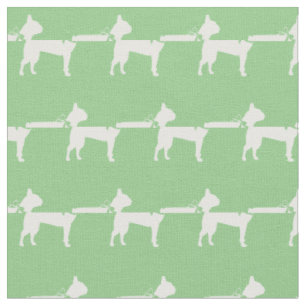 Tissu Silhouette de chien Terrier de Boston Animal Sage