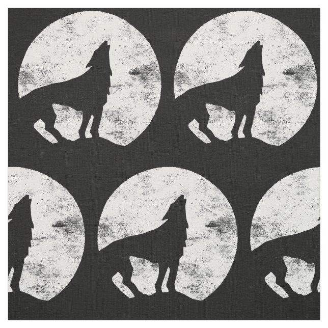 Tissu Silhouette d'un loup hurlant sur la lune (Échantillon)