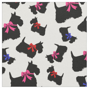 Tissu Silhouette noire Terrier écossais, rouge/rose/ble