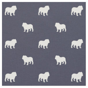 Tissu Silhouettes Bulldog Anglais Motif Midnight Blue