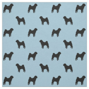 Tissu Silhouettes de chien Shar-Pei chinois noir et bleu