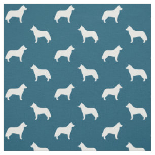 Tissu Silhouettes de Husky Sibérien Motif Bleu et Blanc