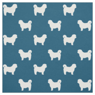Tissu Silhouettes de Shih Tzu motif bleu et blanc