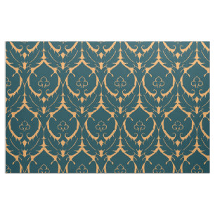 Tissu Simple Damas Renaissance, bleu foncé sur Tawny