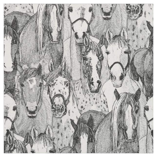 Tissu simplement chevaux noir blanc (Échantillon)