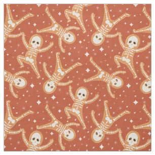 Tissu Skeletons de pain d'épices sur l'orange d'Hallowee