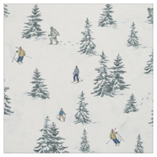 Tissu Skieurs alpins et yétis cachés - Ski alpin