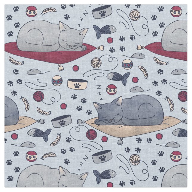 Tissu Sleepy Cat Dreams Motif, Grey (Fermer)